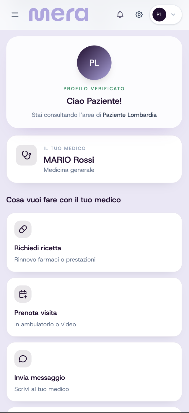 Area paziente Mera su smartphone